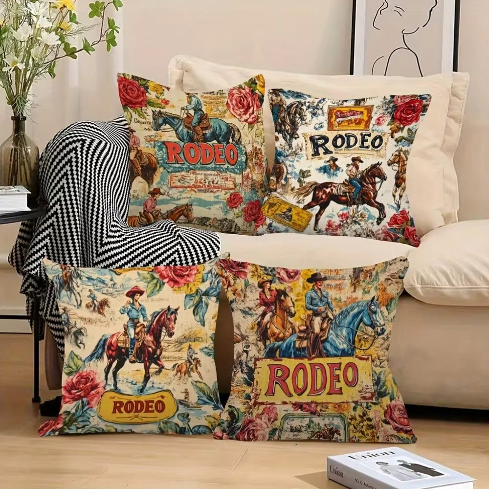 18x18 Inch, Retro Western Theme Single-Sided 2D Printed 1pc Cushion Covers, Envelope Closure, Machine Washable, Ideal For Living Room Decor, Vintage Western Design