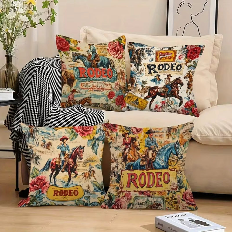 18x18 Inch, Retro Western Theme Single-Sided 2D Printed 1pc Cushion Covers, Envelope Closure, Machine Washable, Ideal For Living Room Decor, Vintage Western Design