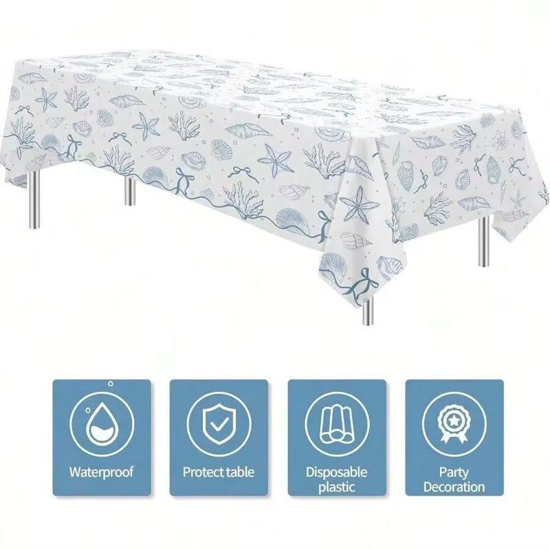 Ocean Seashell Party Decorations Tablecloth, Beach Coastal Last Toast On Bachelorette Supplies Table Cover Summer Birthday, Bridal Shower, Disposable, 55inx 86in