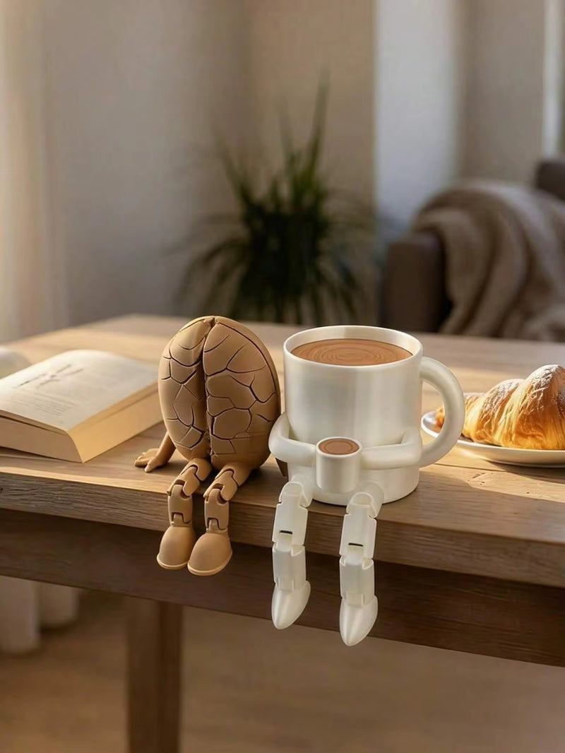 Cute Coffee Cup And Coffee Bean Shaped Figurines With Movable Legs –Pla Material Desk Ornaments, Modern Design, Perfect For Coffee Corner Decoration, Fun Gift For Coffee Lovers, Home And Office Decor, Adorable Bookshelf Decoration